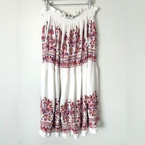 Bohemian Colorful Embroidered Tiered Midi Skirt Size Medium Festival‎ Summer